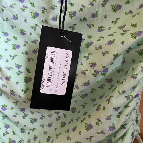 NWT I'M SORRY BY PETRA COLLINS GREEN FLOWER TUBE TOP SKIRT SET, SIZE: XS - Picture 3 of 6